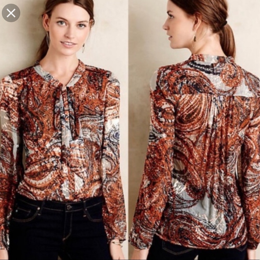Anthropologie burnout velvet tie front blouse